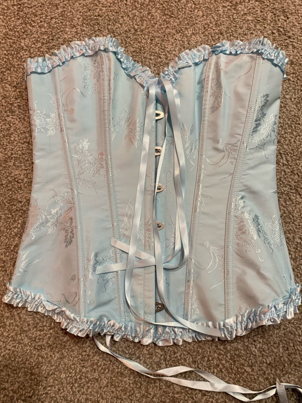Light Blue Floral Satin Corset Top